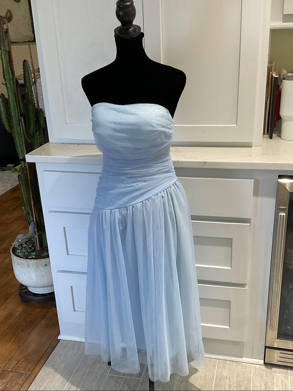 Hello Molly Strapless Light Blue Tulle Midi Dress